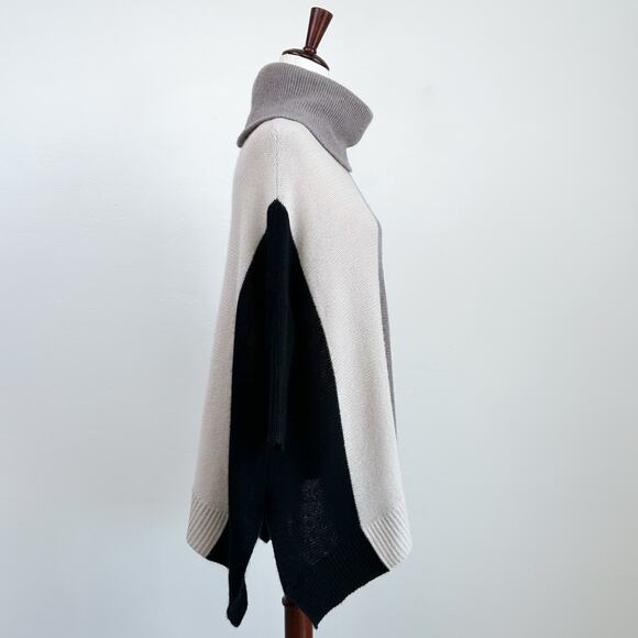 360 Cashmere Neutral Colorblock Turtleneck Poncho Knit Sweater Pullover - Picture 5 of 8